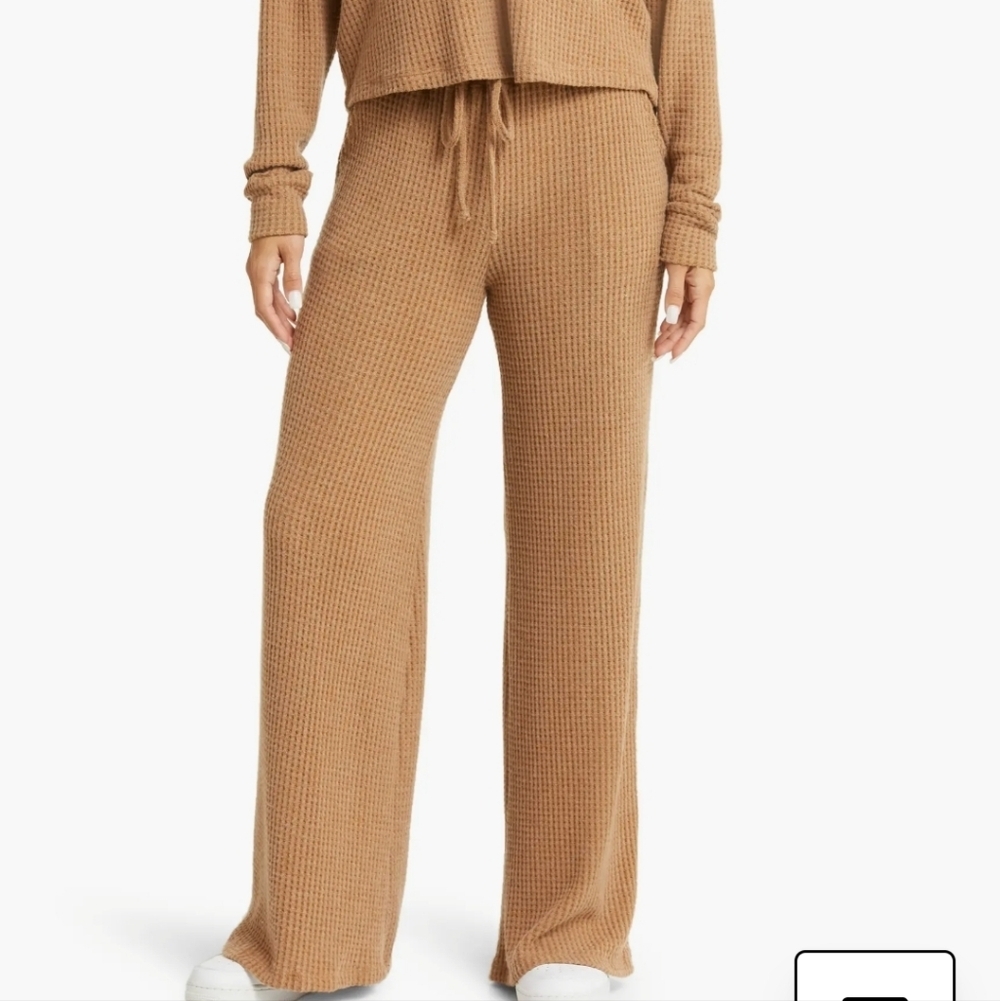 Beyond Yoga Freestyle Ginger Brown Waffle Knit Wide Leg Lounge Pants Size S
